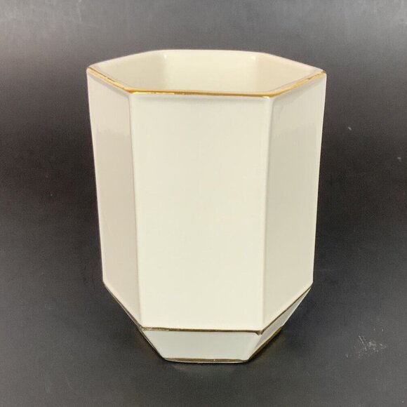 Kassatex St Honore White Gold Octagonal Ceramic Tumbler & Cotton Jar Set - Picture 6 of 13